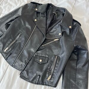 Black Faux Leather Moto Jacket - Women